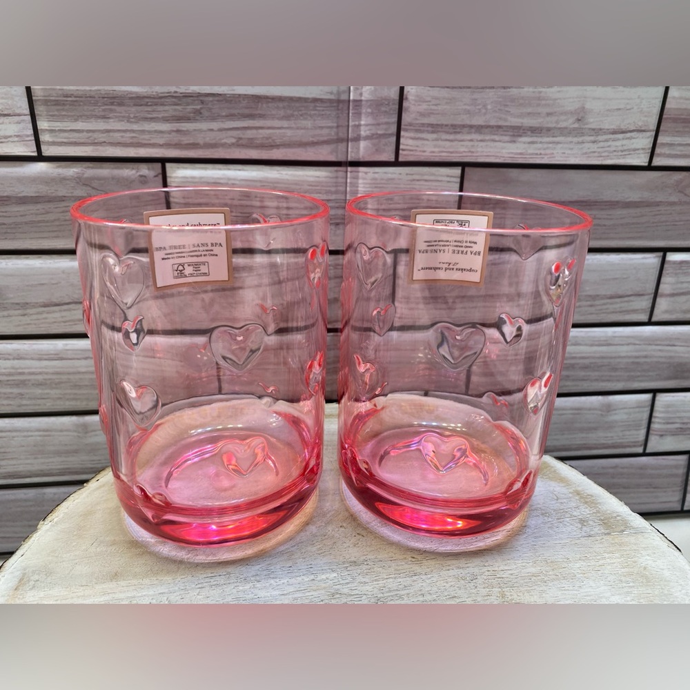 CUPCAKES and CASHMERE ❤️Set of 2 Pink Hearts Acrylic Tumbler Cups 16 oz NEW